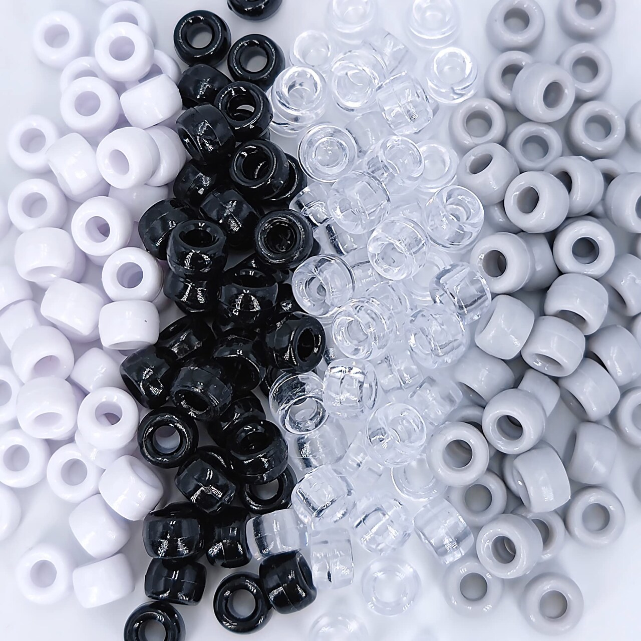 MIIIM 1000PCS 6x9mm Pony Beads Bulk, Black and White Kandi Beads for Bracelets Making Kit, Hair Braids Crafts for Jewelry Making (Neutral)